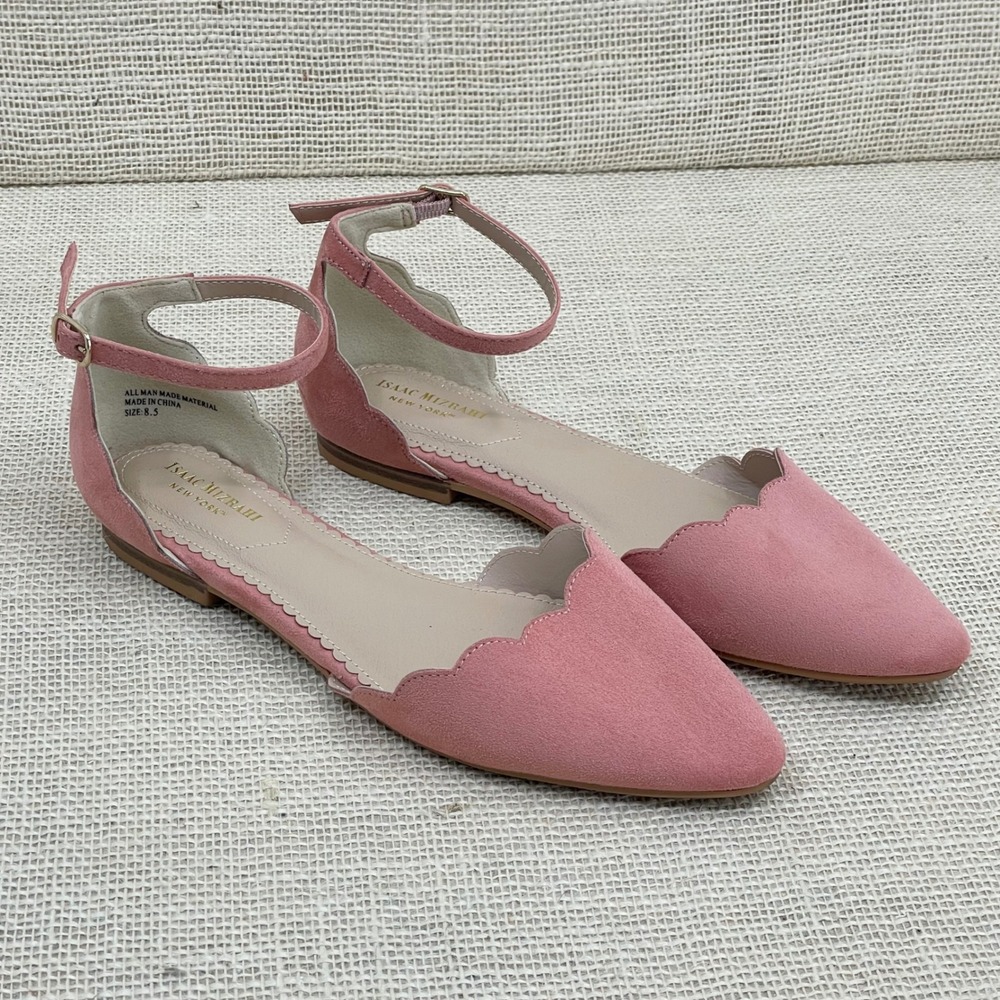 Pink Scalloped Ankle-Strap Flats
